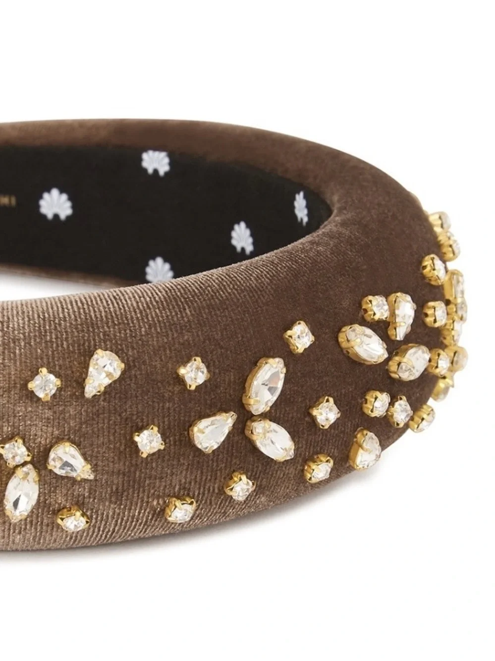 LeLe Sadoughi Taupe crystal-embellished velvet headband